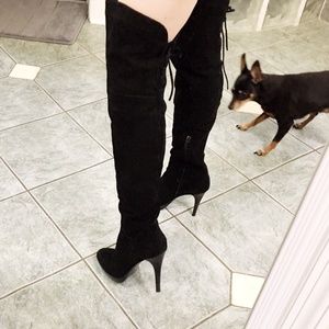 Sam Edelman sz 6 Black Suede Thigh High Boots 4"